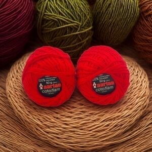 Lot of 2x Vintage AARLAN Cotoflam 100% Cotton Red Knitting Yarn